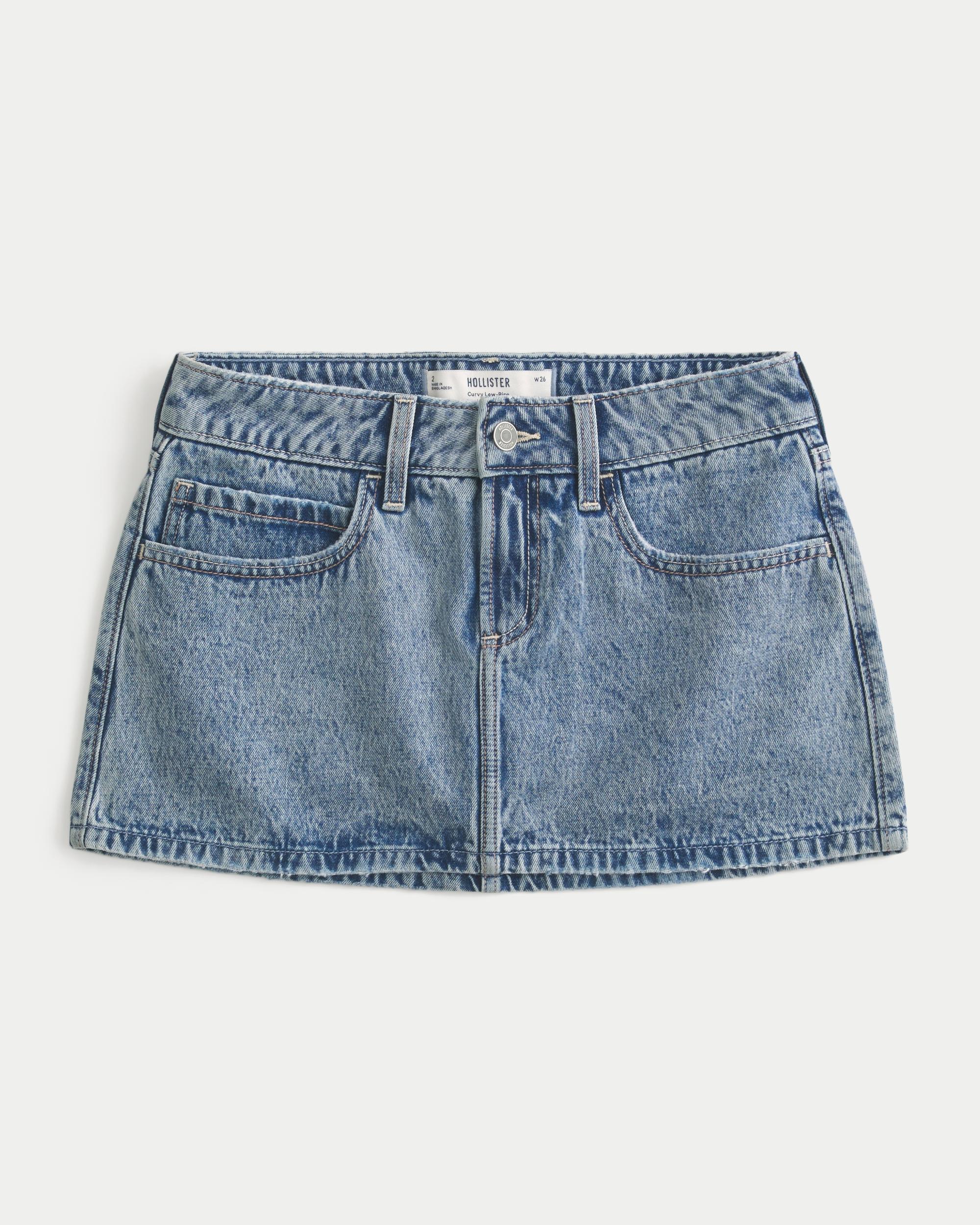 Curvy Low-Rise Medium Wash Denim Mini Skort Product Image