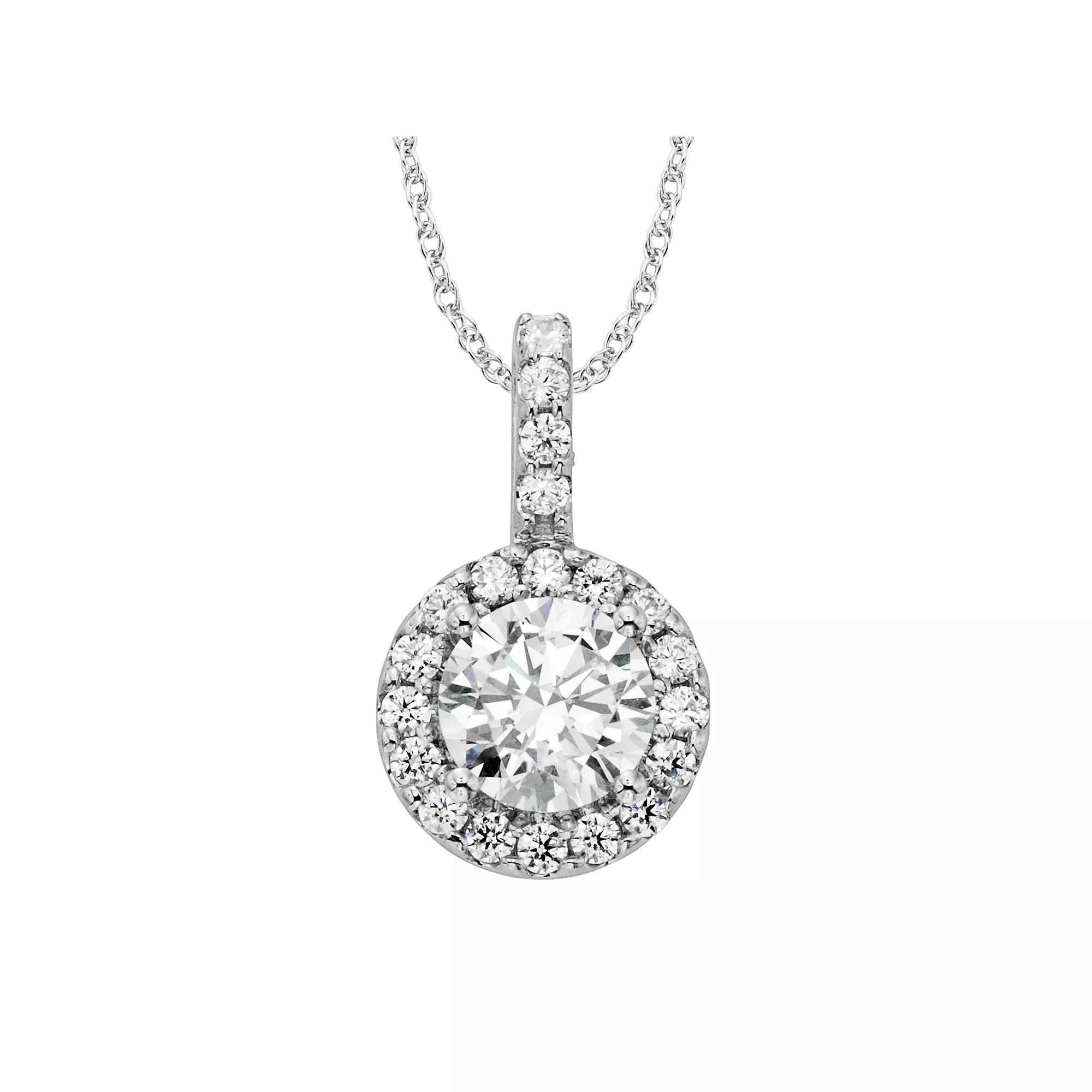 Diamonore Sterling Silver 2-ct. T.W. Simulated Diamond Halo Pendant, Women's, Size: 16", White Product Image