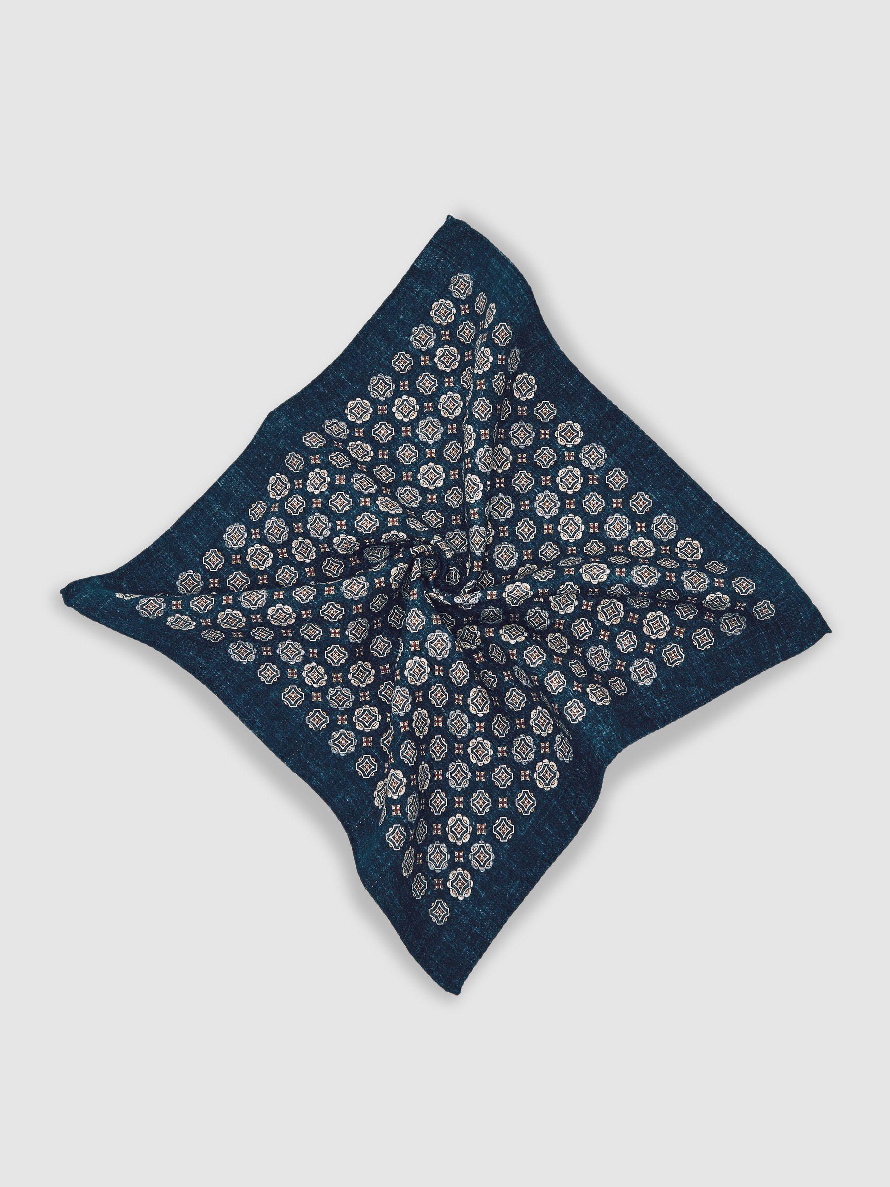 Silk Medallion Print Pocket Square in Indigo Melange Product Image