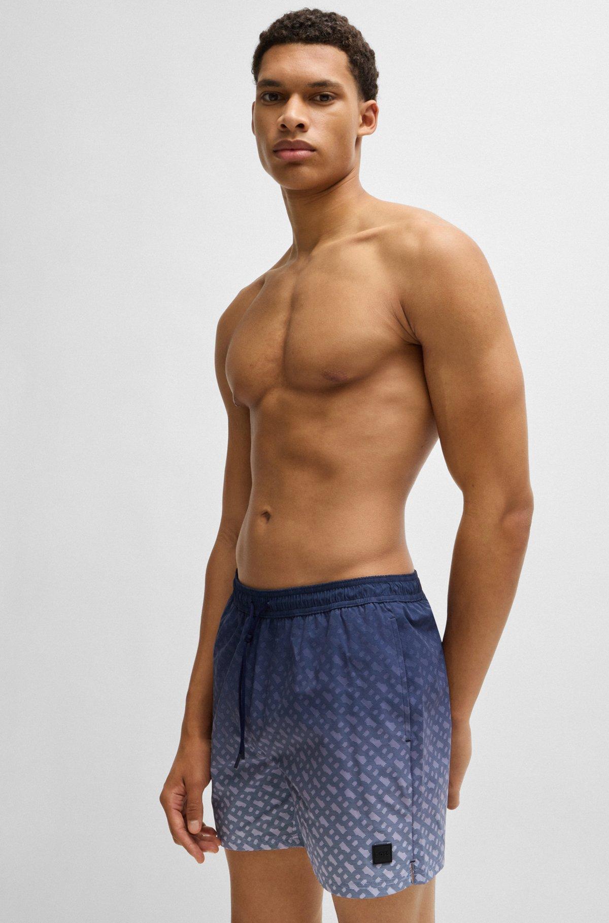 BOSS - Logo-badge swim shorts with degradé monogram print - Dark Blue Product Image
