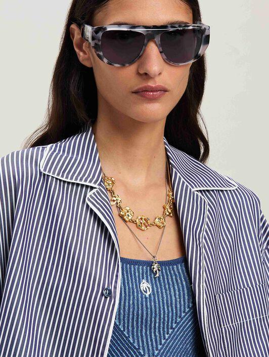 CURVED LOGO STRIPED SHIRT NAVY BLUE - OF Product Image