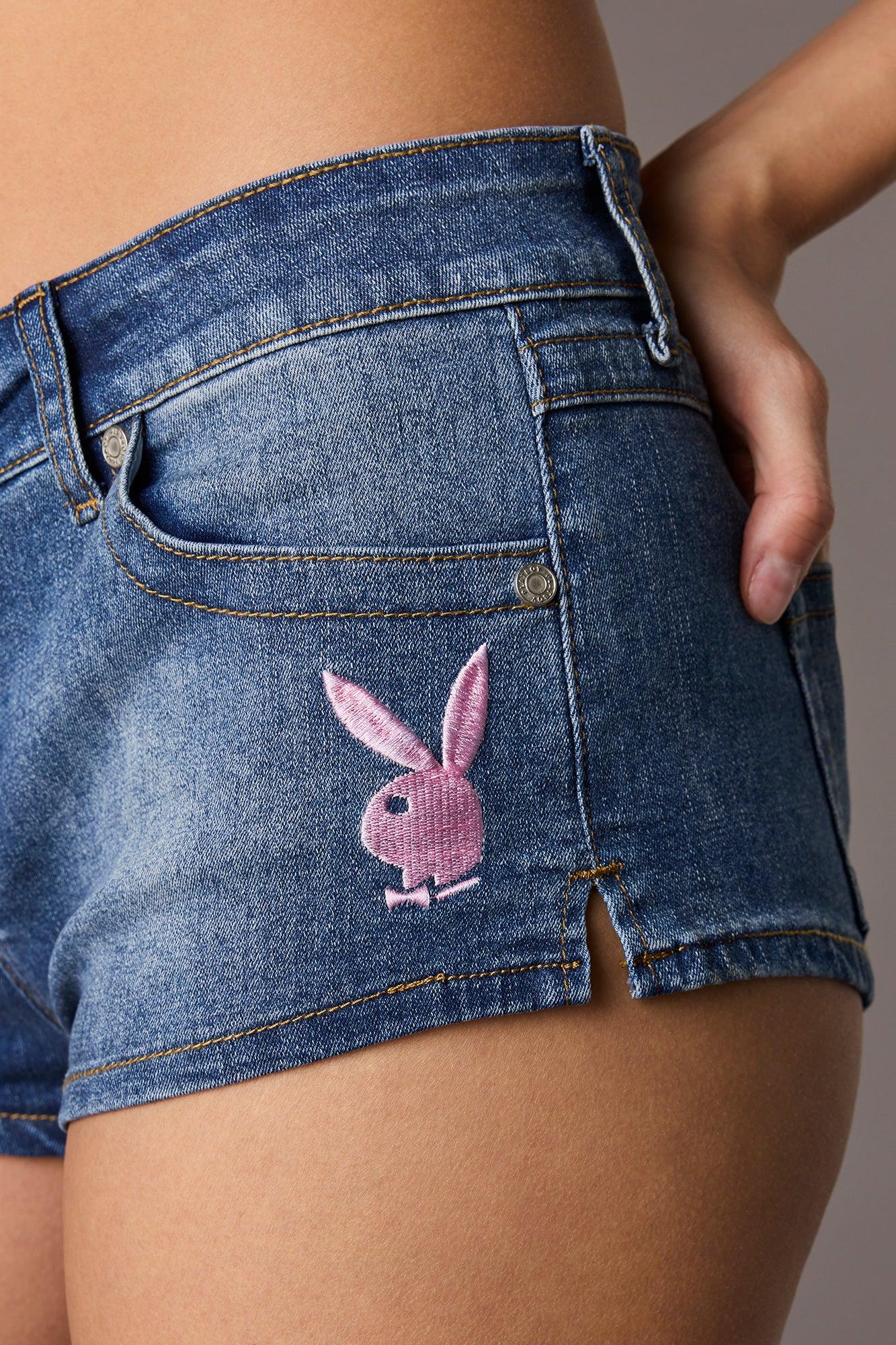 Playboy Graphic Low Rise Micro Denim Short Female Product Image
