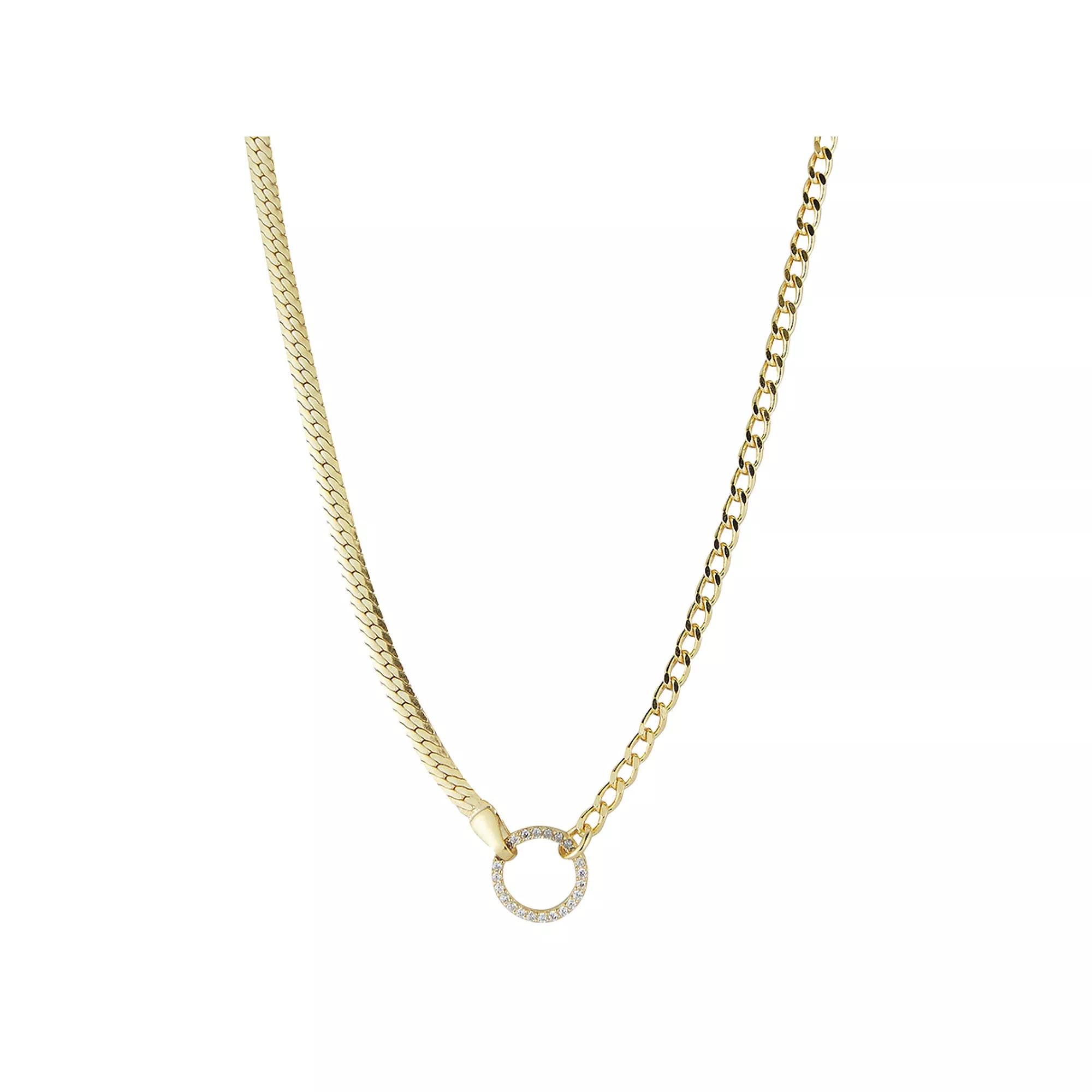 Sunkissed Sterling 14k Gold Over Silver Cubic Zirconia Curb x Snake Chain Choker, Women's, Size: 14", Gold Tone Product Image