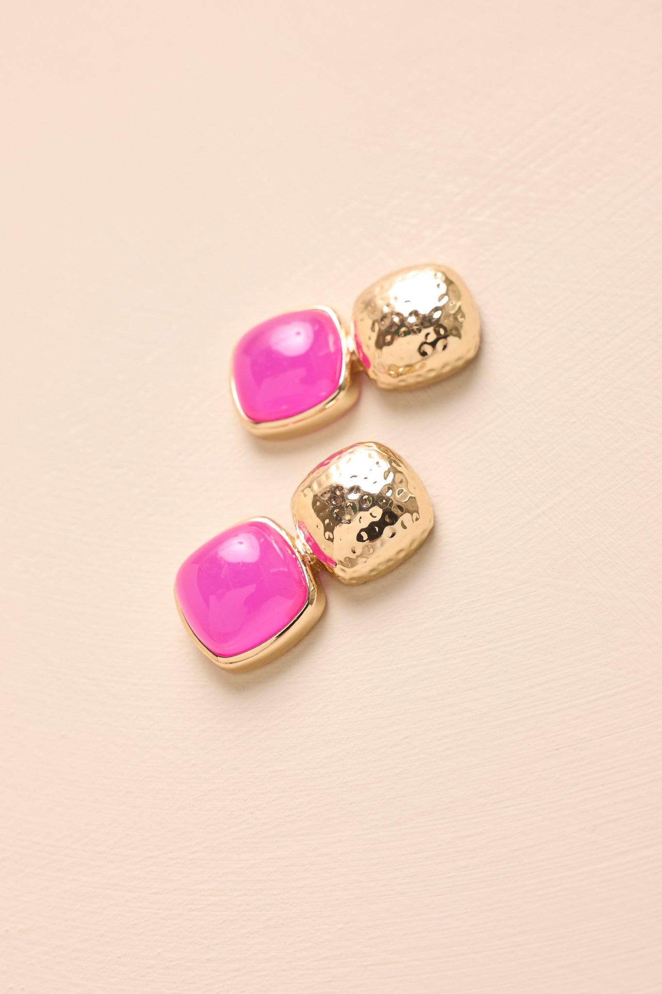Blissful Days Pink Stone Gold Textured Drop Earrings Product Image