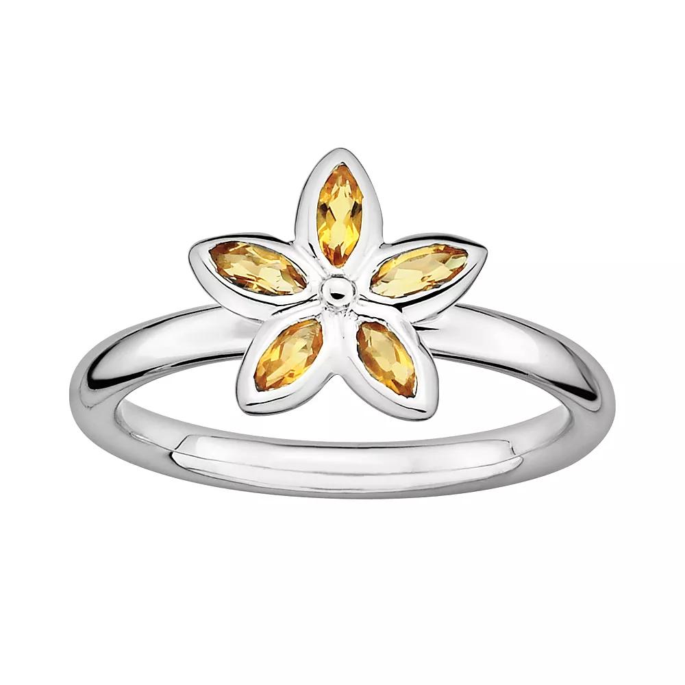 Stacks & Stones Sterling Silver Citrine Flower Stack Ring, Womens Product Image