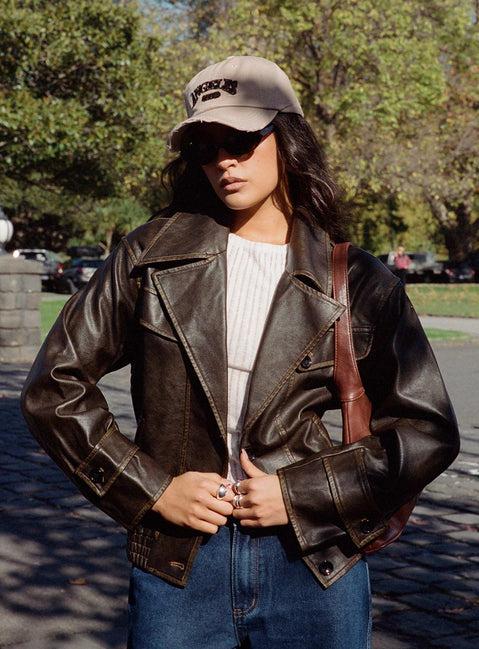 Nicolie Faux Leather Jacket Vintage Washed Brown Product Image