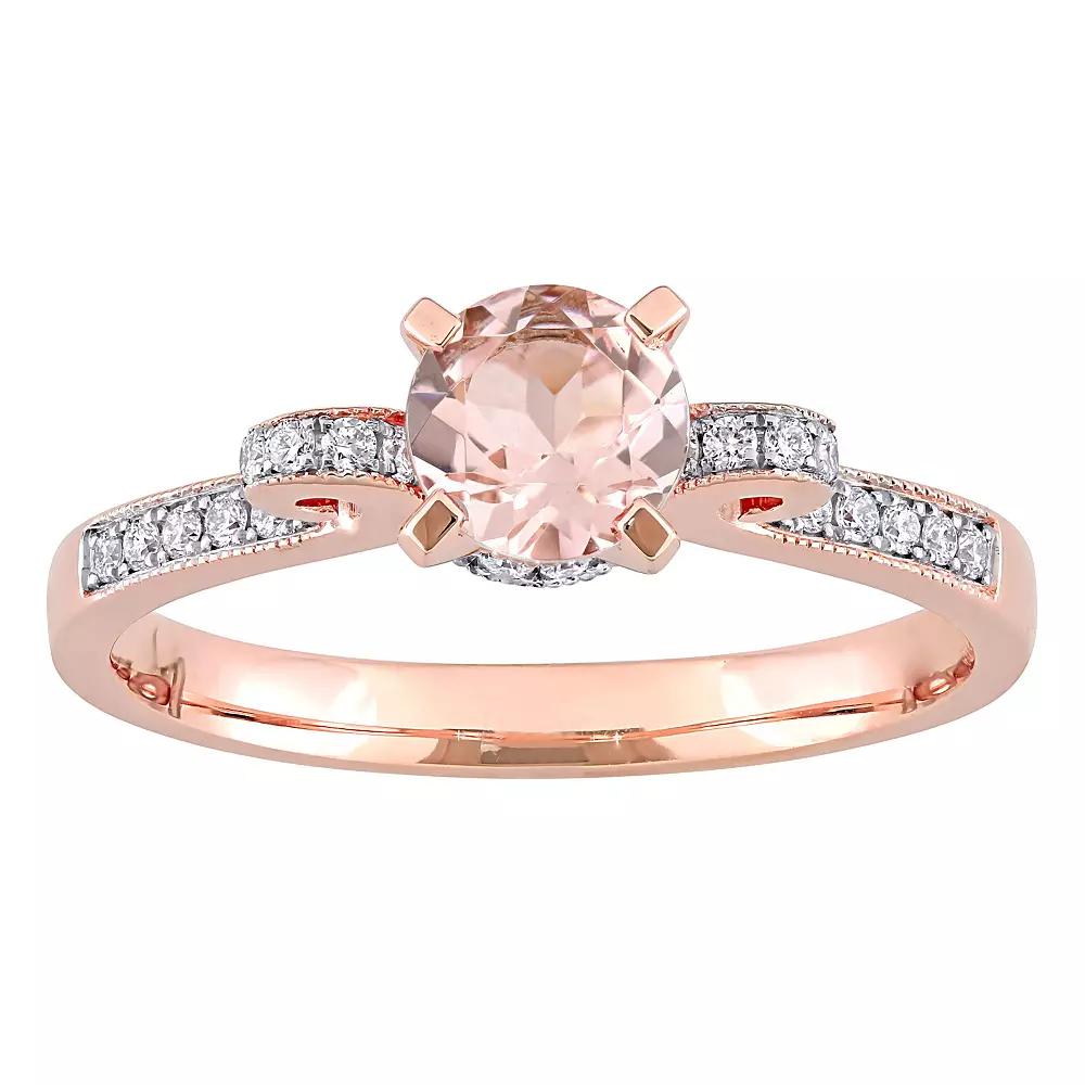 Stella Grace 14k Rose Gold Morganite & 1/4 Carat T.W. Diamond Ribbon Engagement Ring, Women's,  Product Image