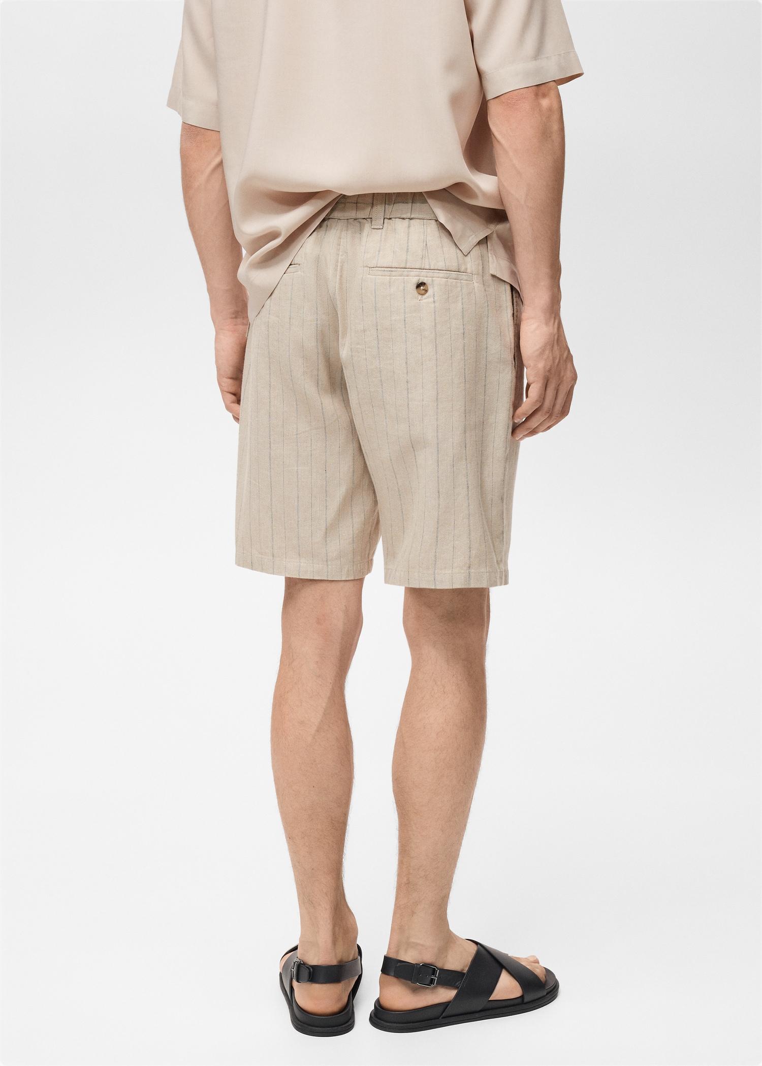 Striped linen-blend Bermuda shorts - Men | MANGO USA Product Image