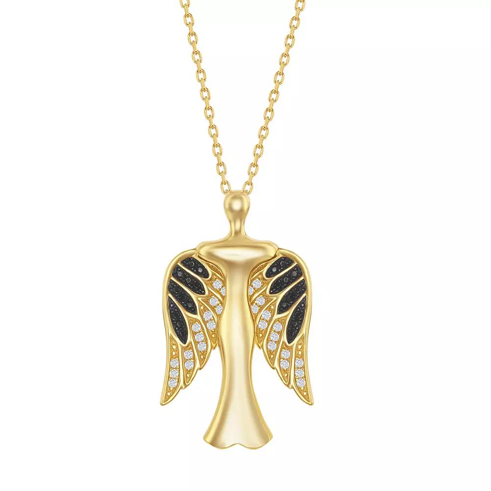 Sterling Silver Cubic Zirconia Angel Wing Necklace, Women's, Size: 18", Yellow Gold Tone Product Image
