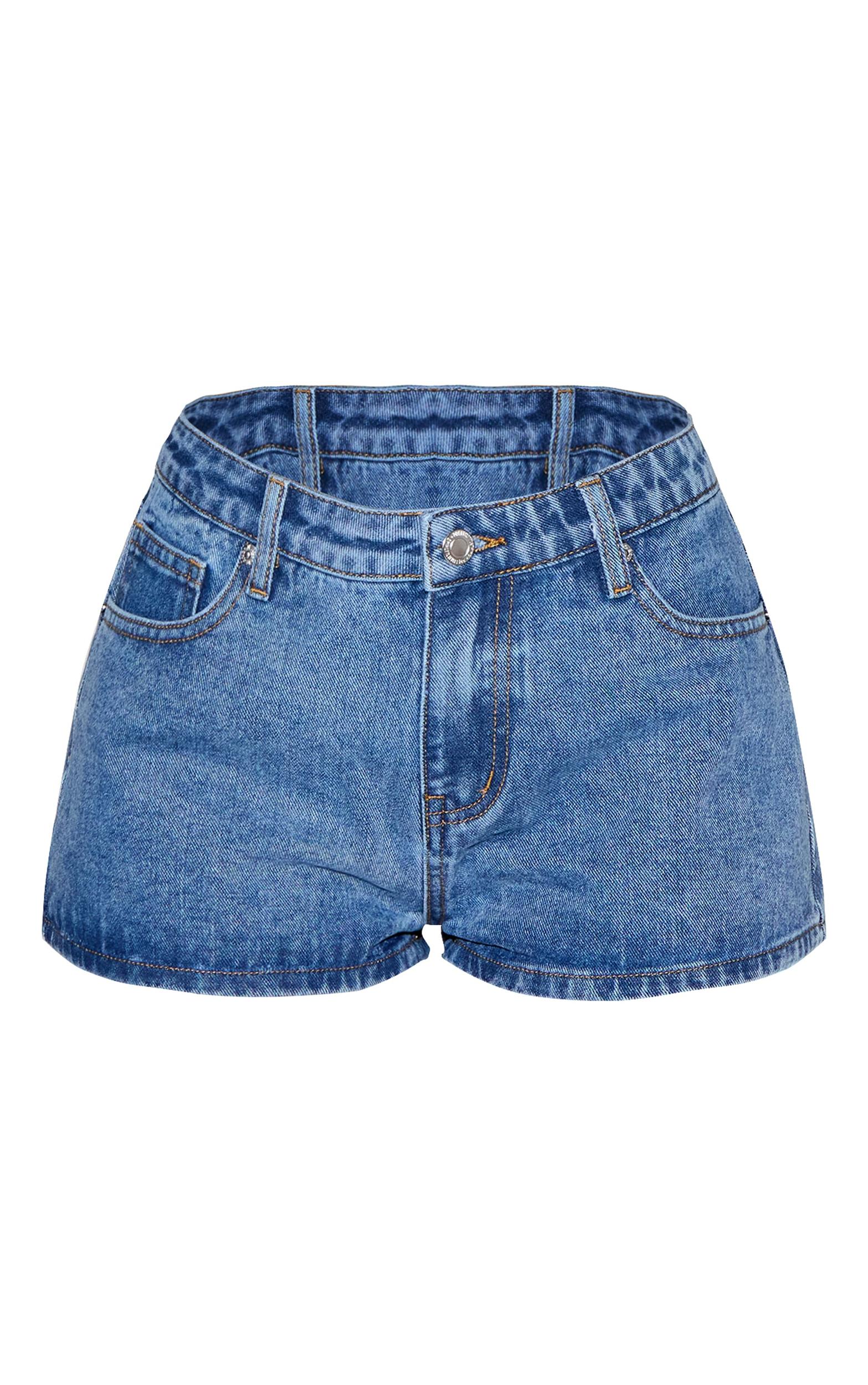 Mid Blue Wash Mid Rise Denim Hotpants Product Image
