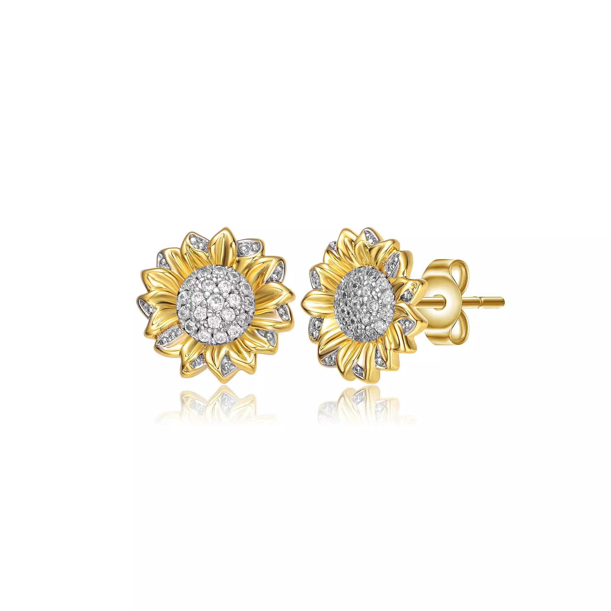 Two Tone Plated Cubic Zirconia Stud Earrings, Womens, Gold Tone Product Image