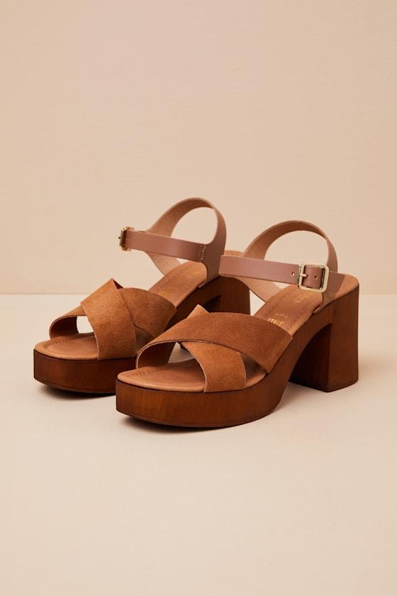 Paloma Brown Suede Leather Platform High Heel Sandals Product Image