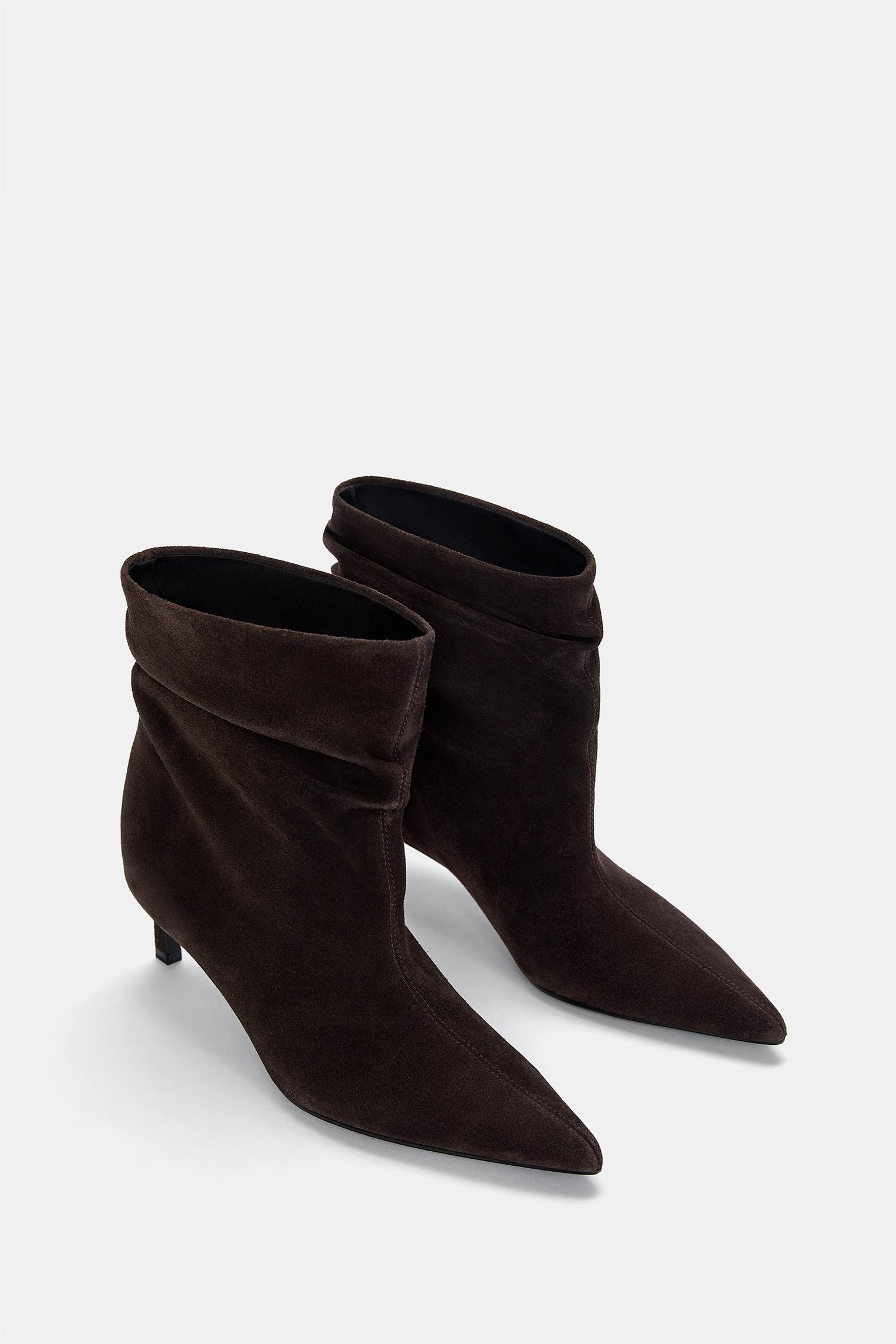 Gathered leather heeled ankle boots Product Image