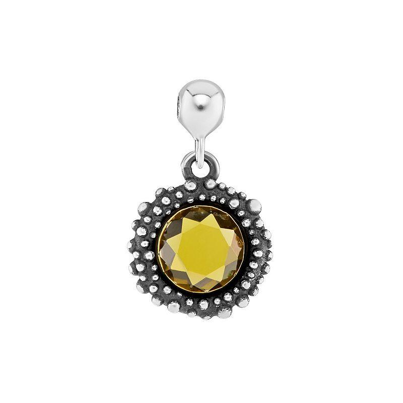 PRIMROSE Sterling Silver Oxidized Beaded Round Cubic Zirconia, Red Corundum & Spinel Sliding Charm, Women's, Sterling August Product Image
