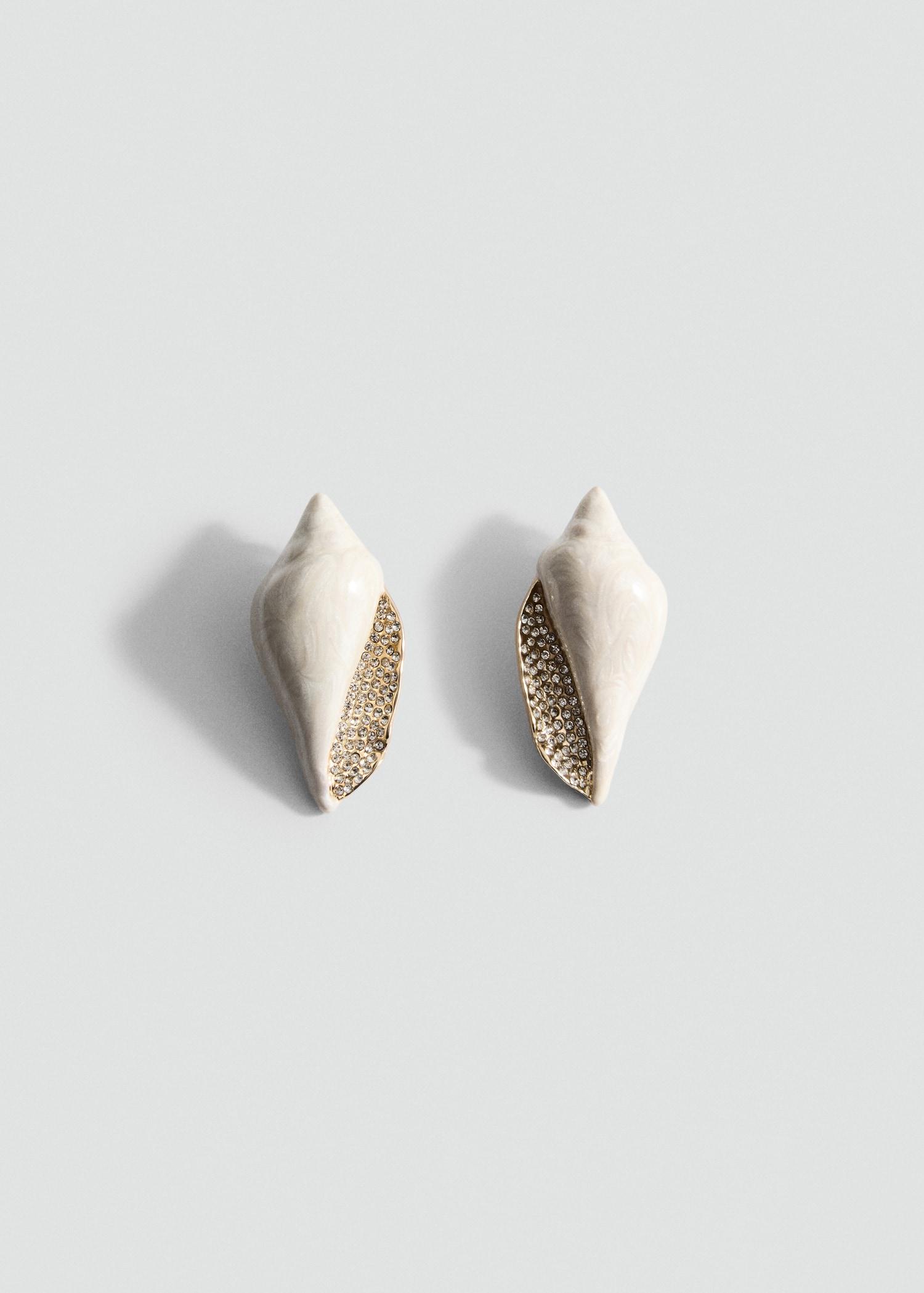 Shell earrings with rhinestone detail - Women | MANGO USA Product Image