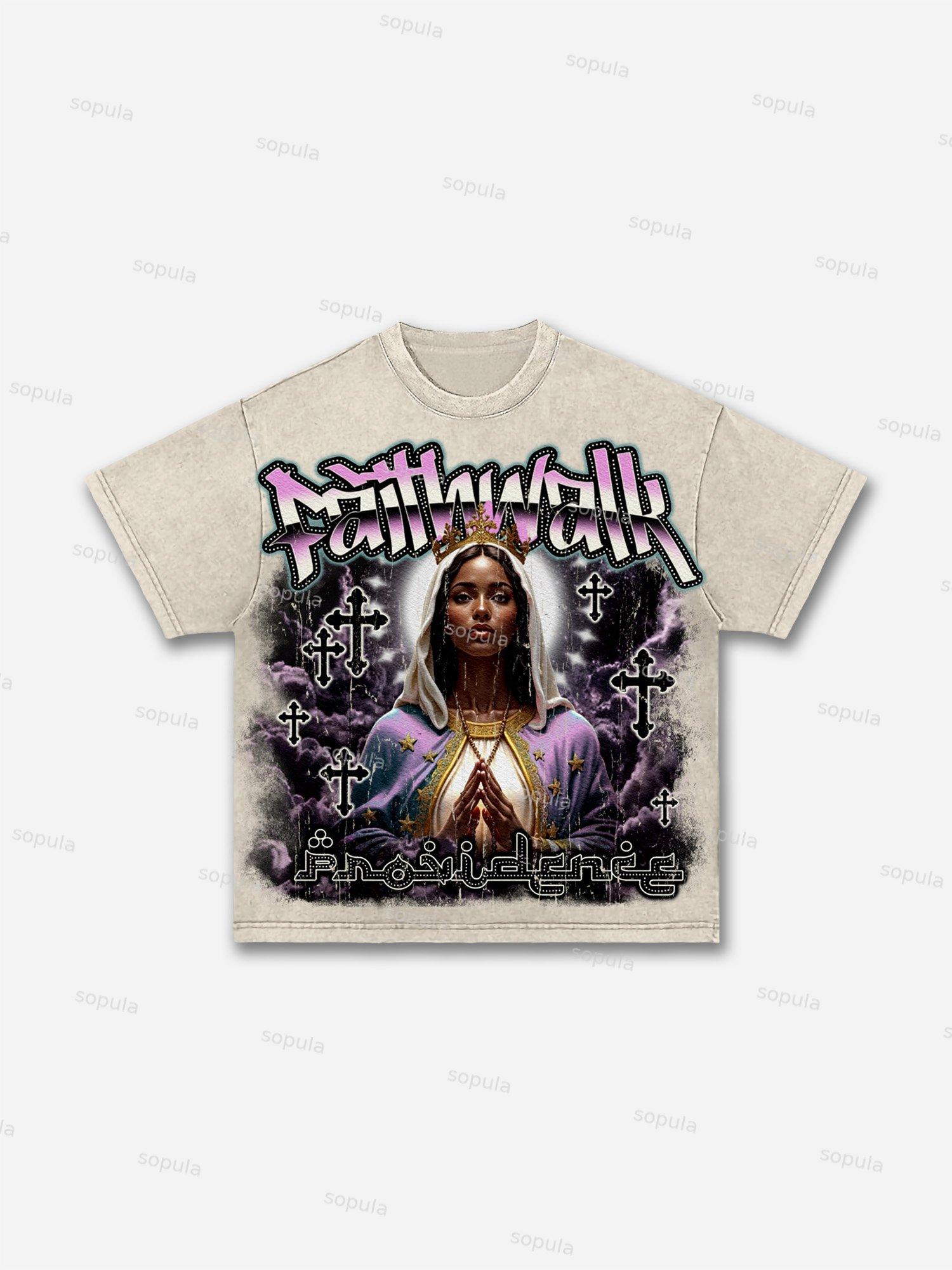 Faith Walk Our Lady Of The Cross Vintage Graphic Acid Wash T-shirt Product Image