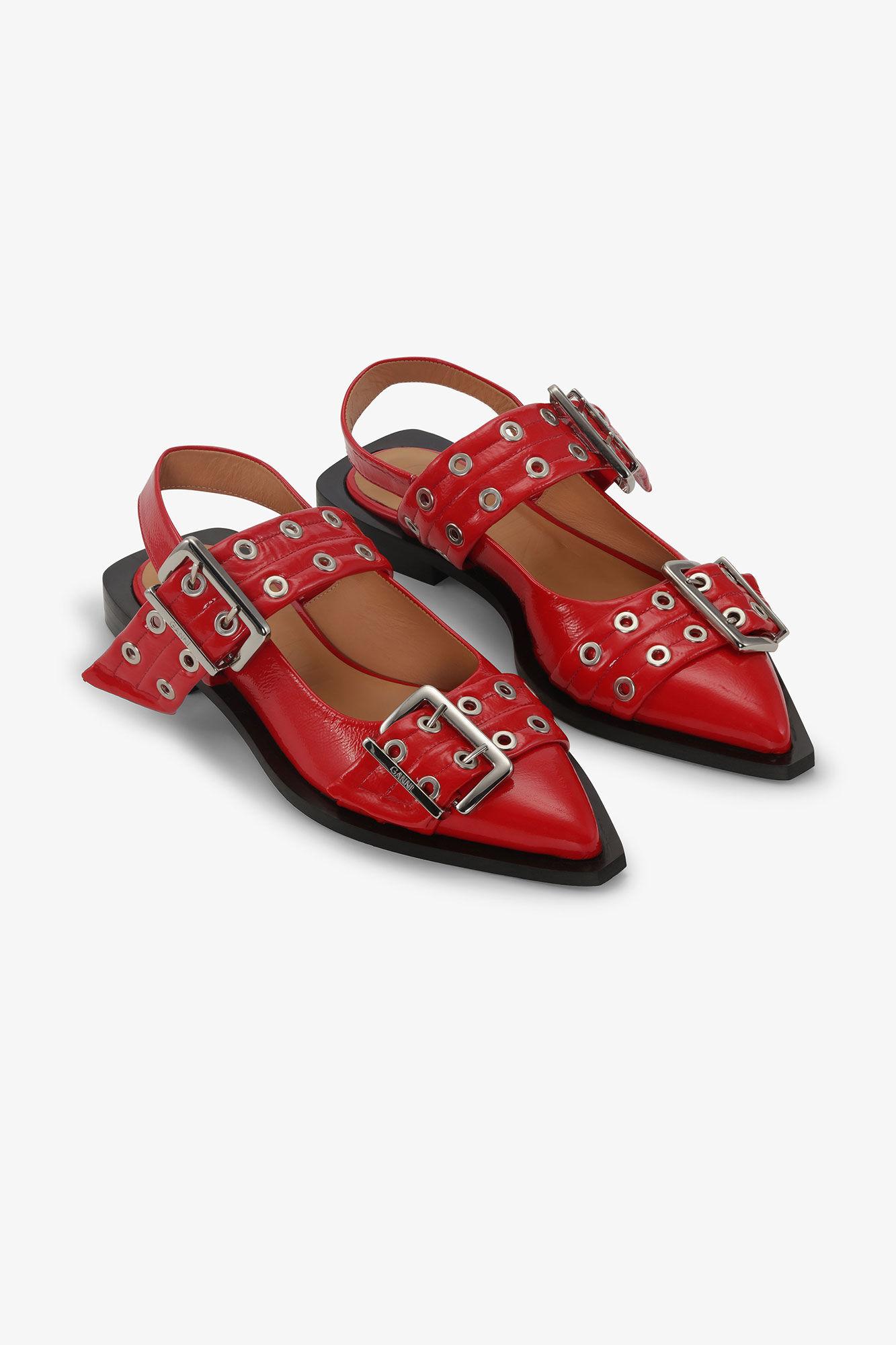 Red Feminine Buckle Ballerinas Product Image