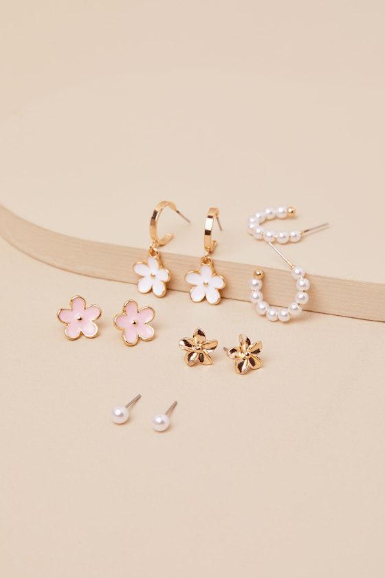Adhara Gold and Pearl Floral Five-Piece Earring Set Product Image