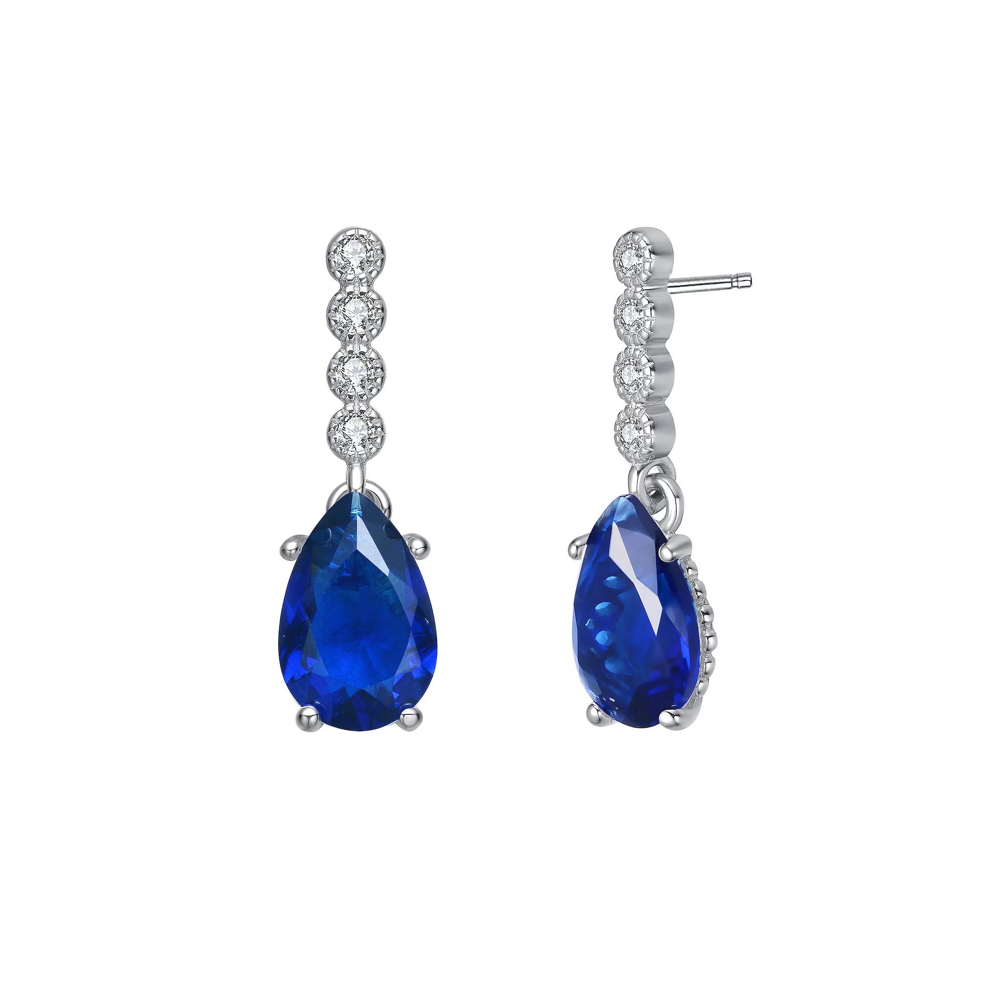 Sterling Silver Blue Cubic Zirconia Teardrop Earrings, Women's Product Image