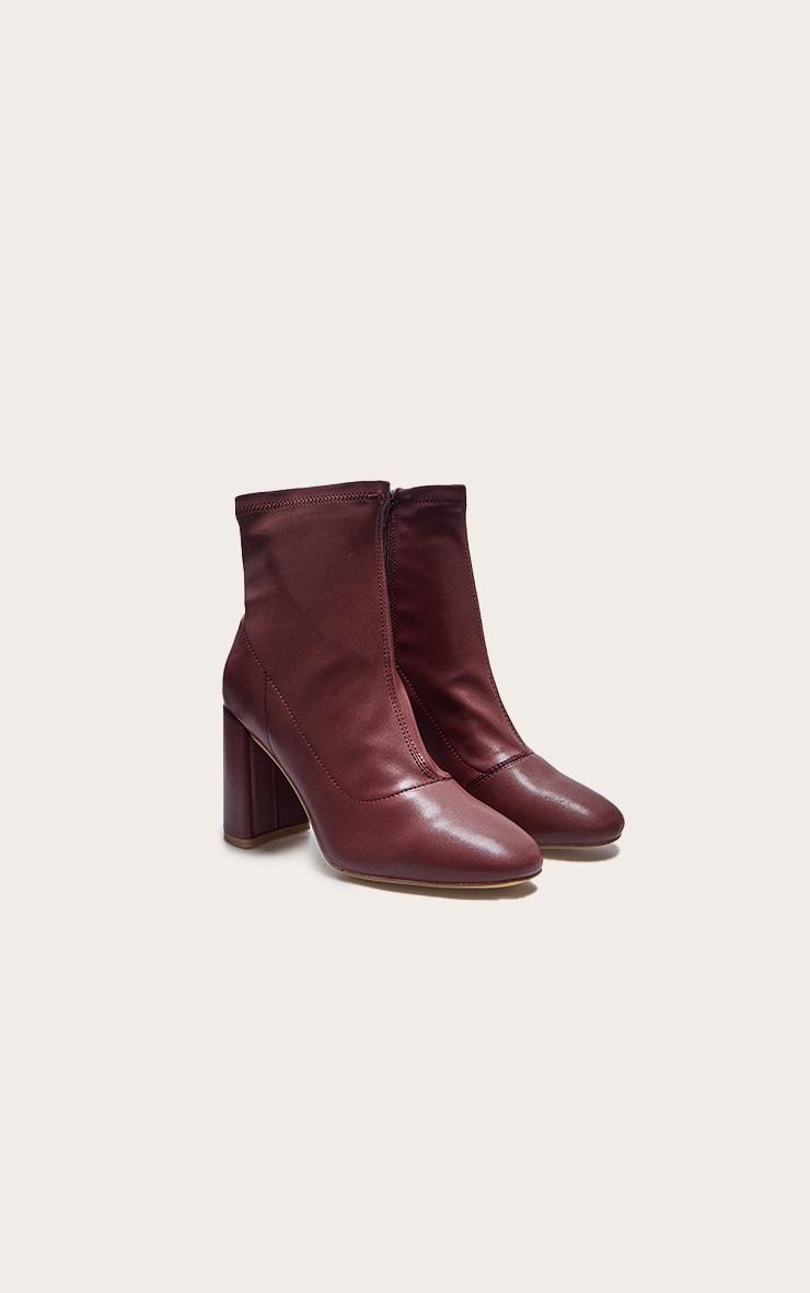 Burgundy Pu Round Toe Heeled Ankle Sock Boots Product Image