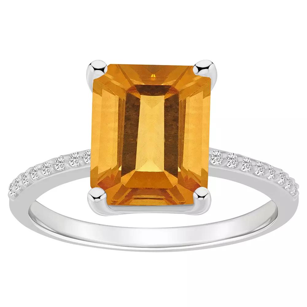 Alyson Layne 14k White Gold Emerald-Cut Citrine & 1/10 Carat T.W. Diamond Ring, Women's, Size: 9 Product Image