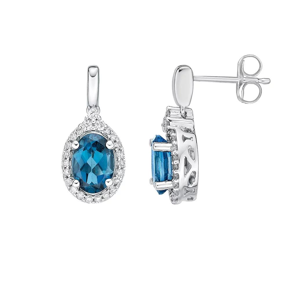 Gemminded 10k White Gold 1/4 Carat T.W. Diamond & London Blue Topaz Earrings, Women's, 10k Whgold Product Image