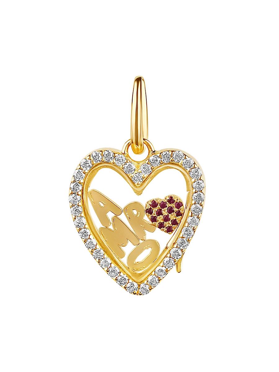 Womens Valentines Mini 14K Yellow Gold, 0.20 TCW Diamond, Glass Crystal & Ruby Locket Pendant Product Image