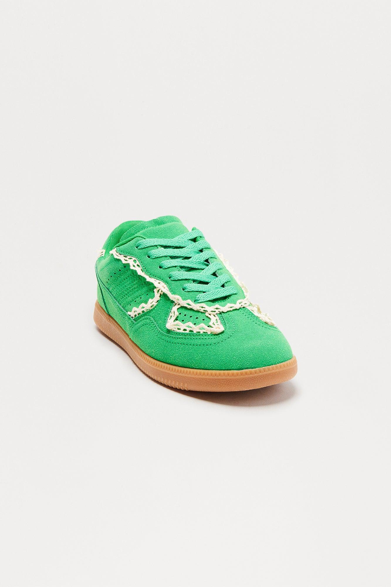 Teo Lace Trim Faux Suede Sneakers - Green Female Product Image