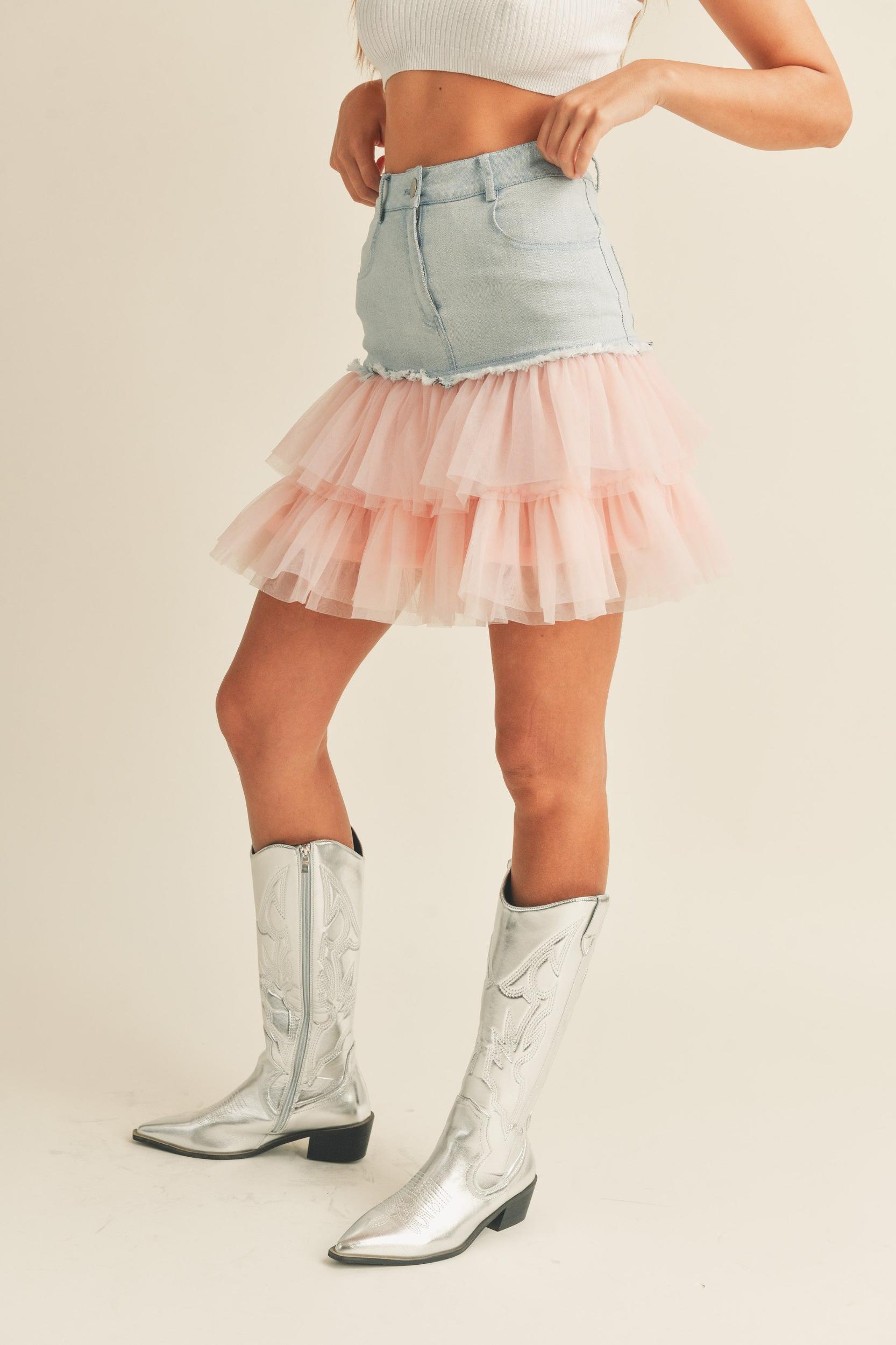 Denim Mini Skirt with Tulle Product Image