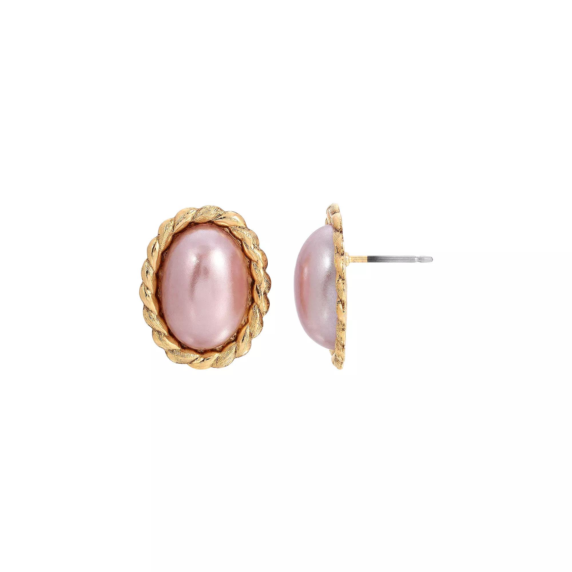 1928 Gold Tone Pink Pearl Earrings, Women's Product Image