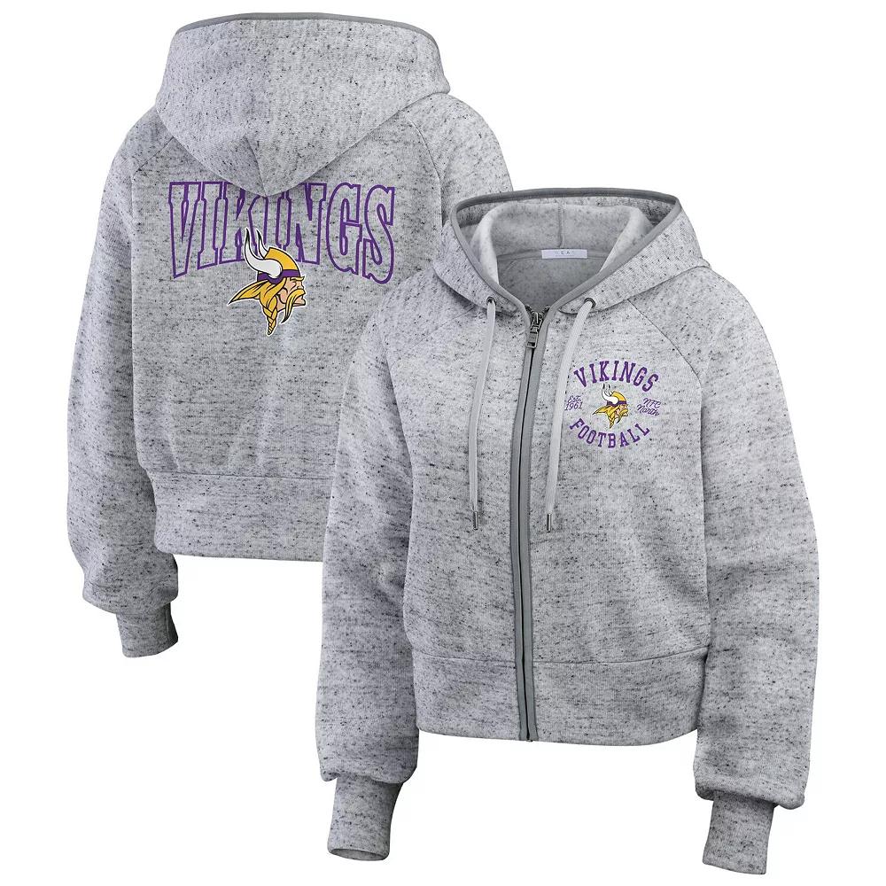 Women's WEAR by Erin Andrews  Heather Gray Minnesota Vikings Speckled Fleece Cropped Full-Zip Hoodie, Size: Small, Grey Product Image