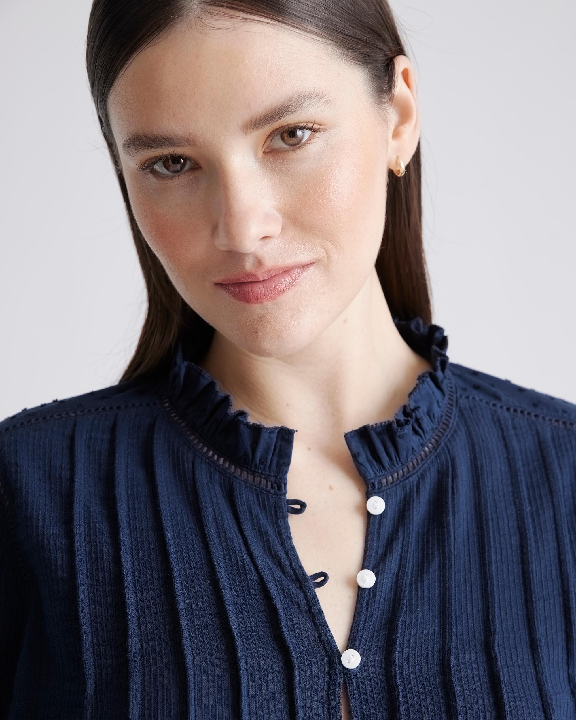Quince | Women's Organic Textured Cotton Peasant Blouse Organic Cotton Product Image