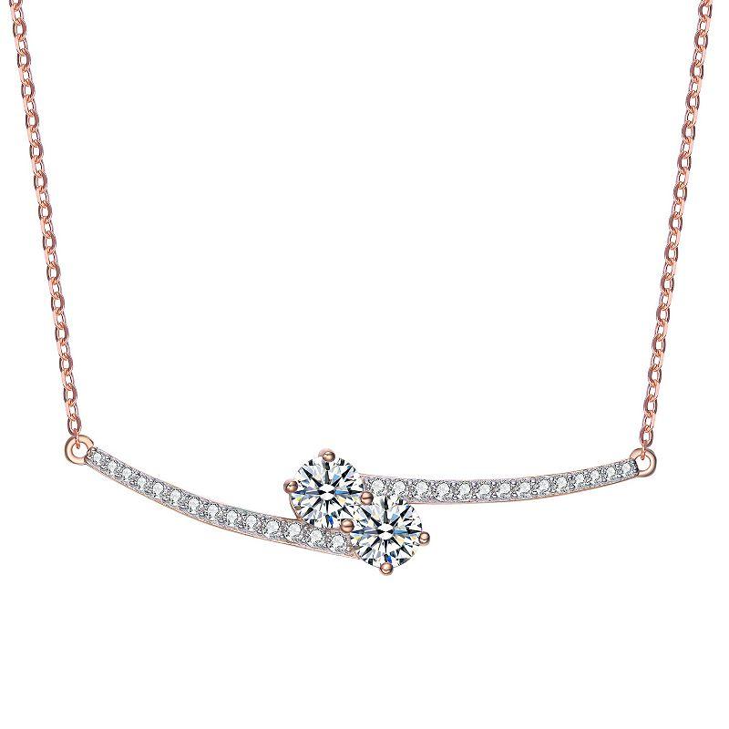 14k Gold Over Silver Cubic Zirconia Bypass Necklace, Womens Pink Tone Product Image