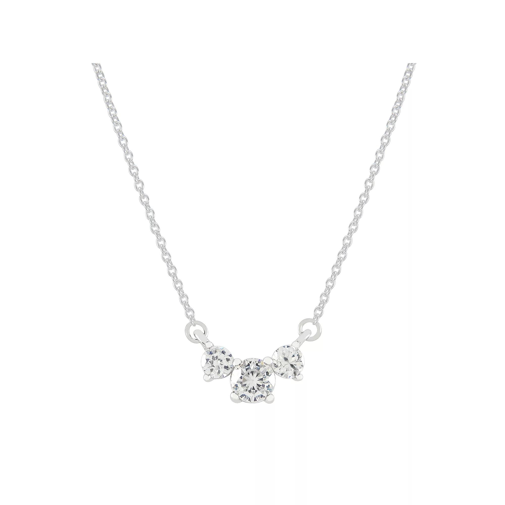 SIRI USA by TJM Sterling Silver Cubic Zirconia 3-Stone Necklace, Women's, Size: 18" Product Image