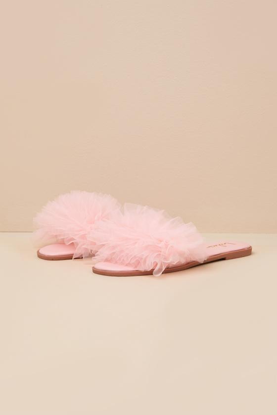 Torria Pink Tulle Slide Sandals Product Image