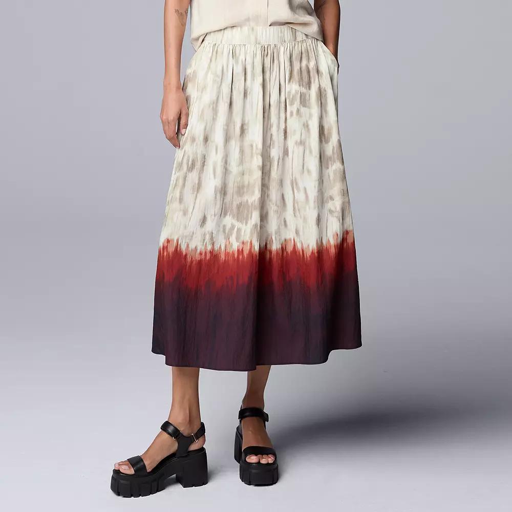 Women's Simply Vera Vera Wang Shirred Midi Skirt, Size: XS, Brown Dip Texture Dye Product Image
