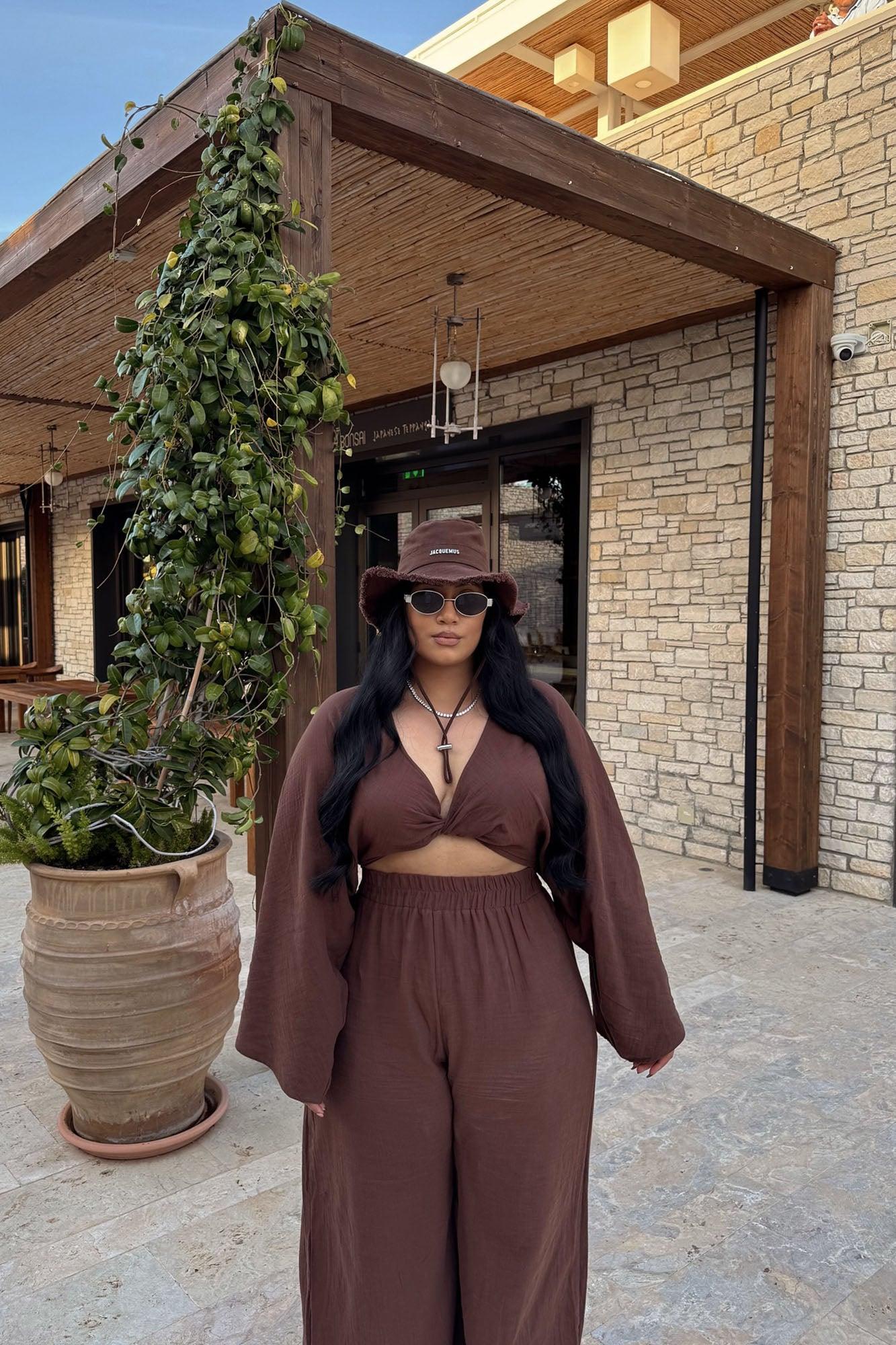 Isabella Gauze Pant Set - Chocolate Product Image