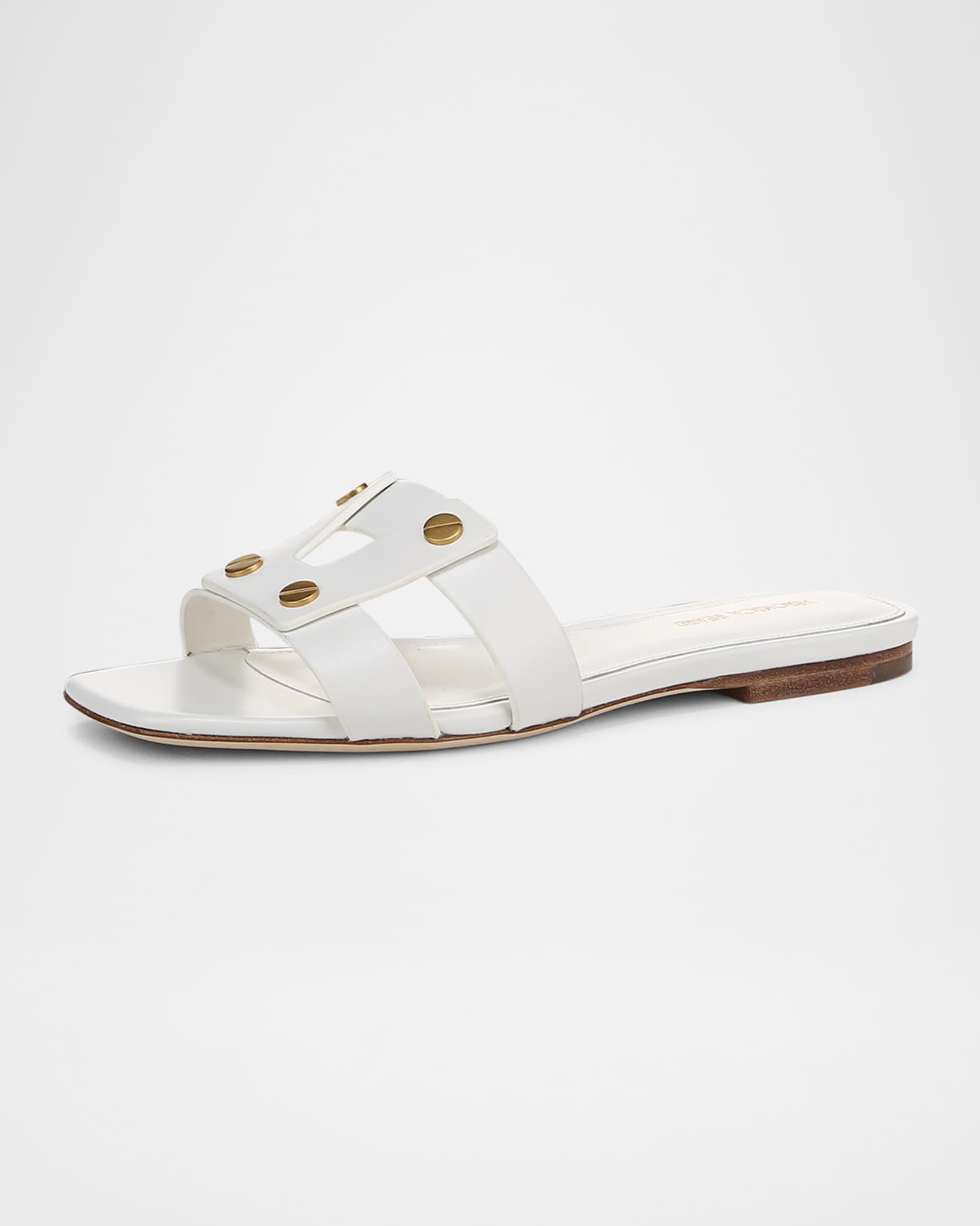 Via Leather Flat Slide Sandals Product Image