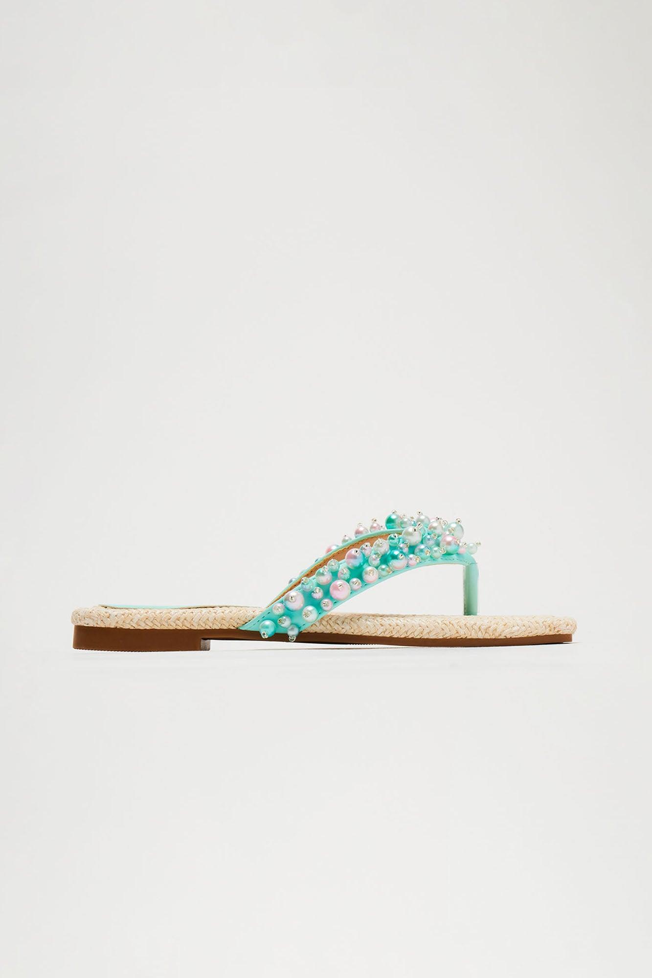 Ariel Pearl Flip Flops - Green Product Image