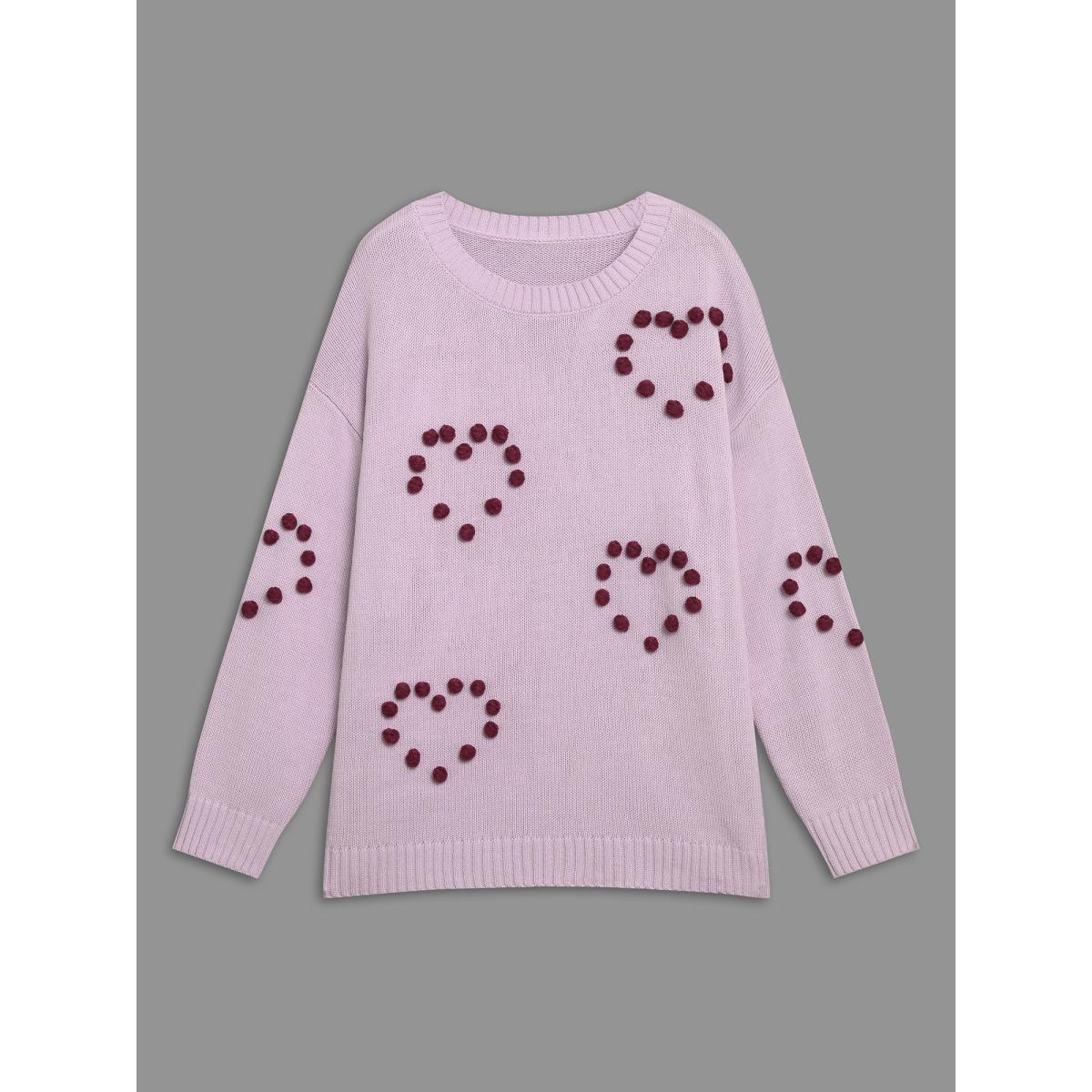 Plus Size 3D Hearts Drop Shoulder Sleeve Pullover Nudepink Women Casual Loose Long Sleeve Round Neck Everyday Pullovers BloomChic 10/M Product Image