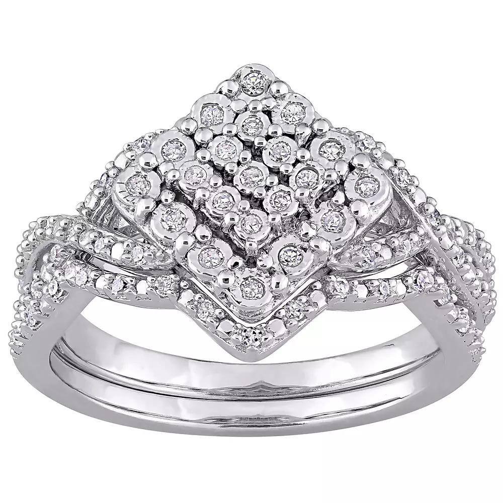 Stella Grace Sterling Silver 1/4 Carat T.W. Diamond Vintage Engagement Ring Set, Women's, Size: 8 Product Image