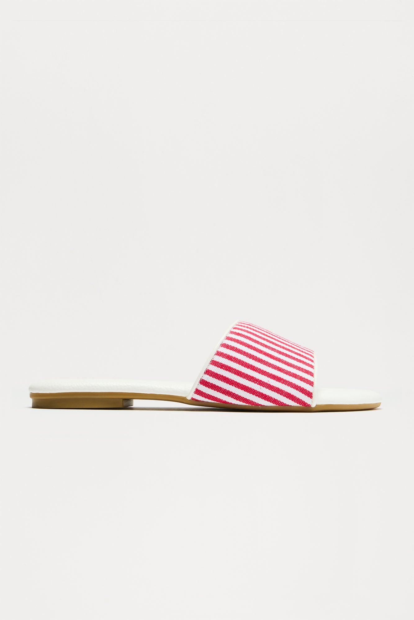 Caspian Striped Slides - Red/White Product Image