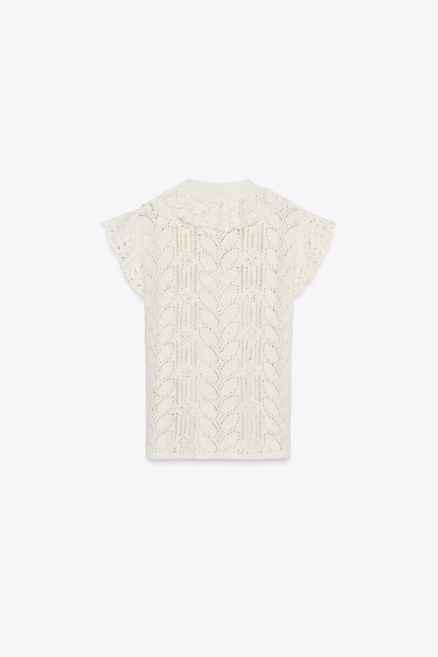 POINTELLE RUFFLED KNIT TOP Product Image