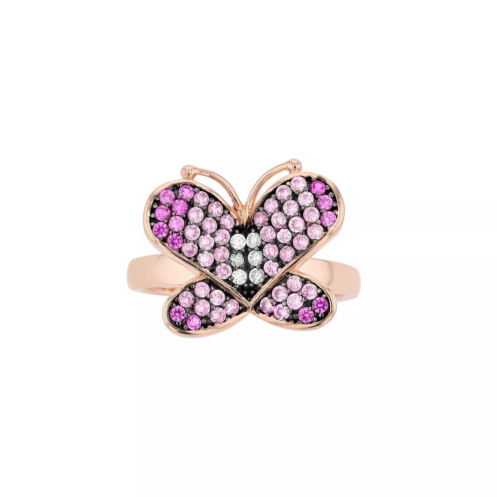 18k Rose Gold Over Silver Cubic Zirconia Butterfly Ring, Womens Pink Tone Product Image