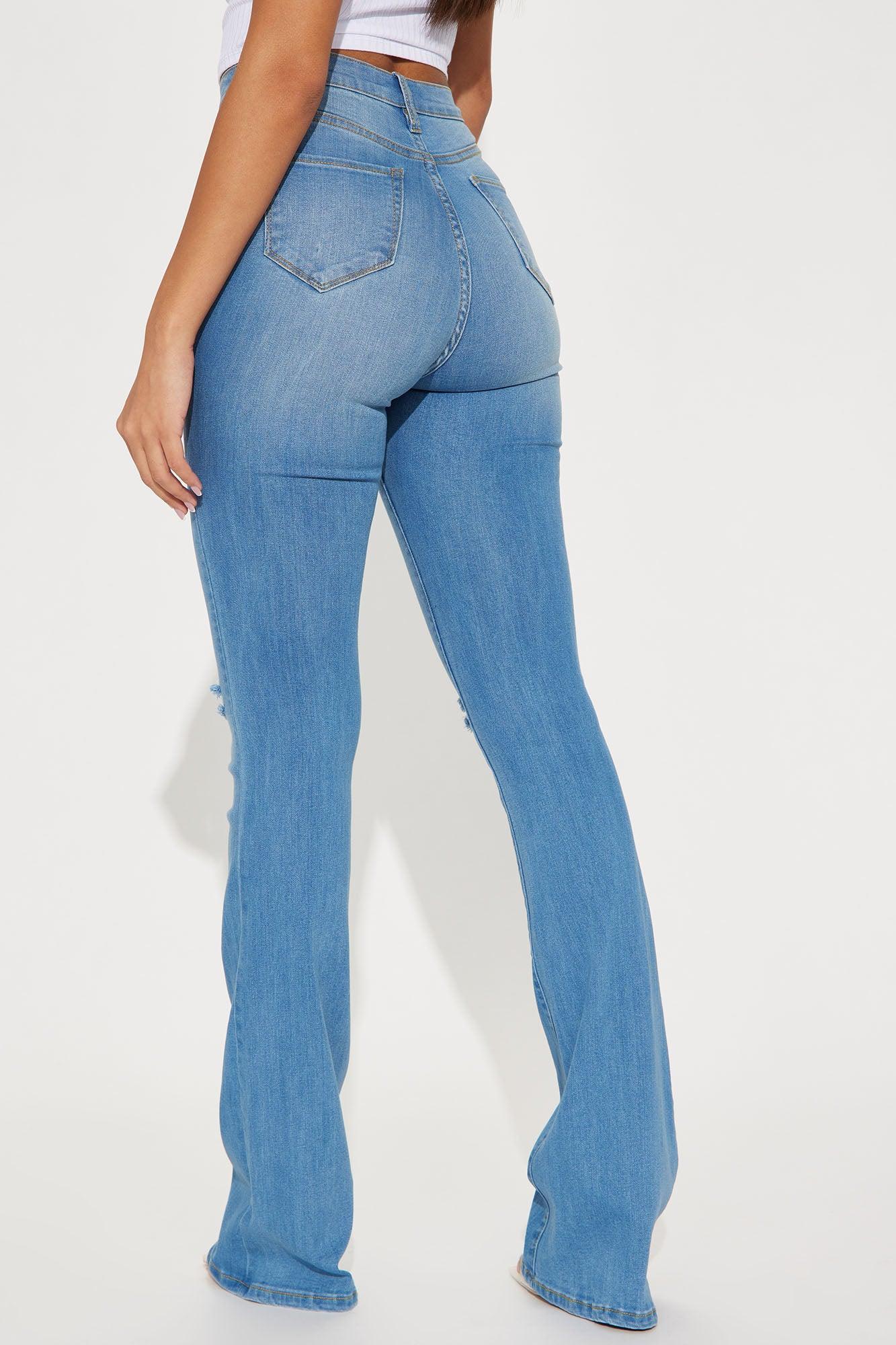 Tall Luxurious Distressed Super Stretch Flare Jeans - Medium Blue Wash Product Image
