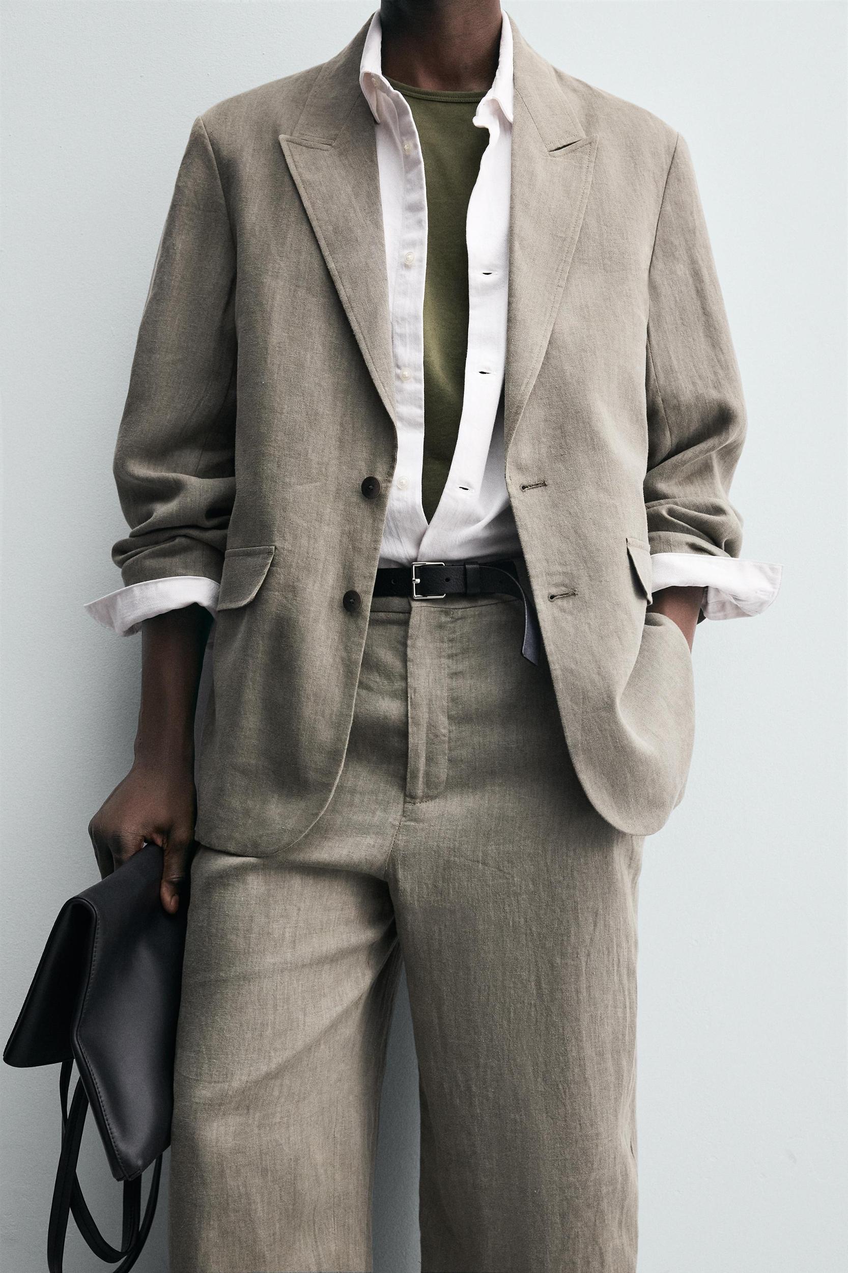 100% WASHED LINEN SUIT PANTS Product Image