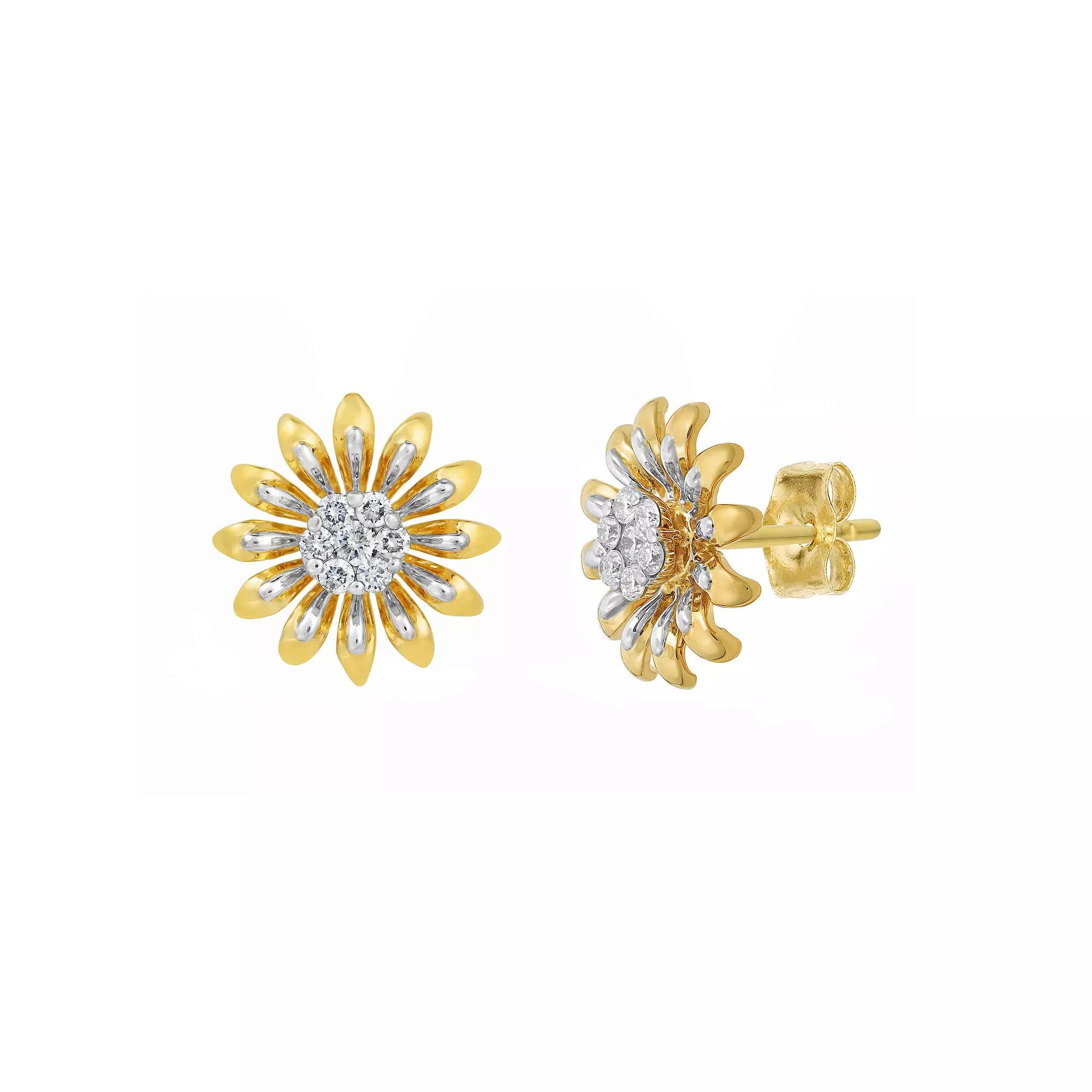 Gemminded 18k Gold Over Silver 1/8 Carat T.W. Diamond Daisy Stud Earrings, Women's, Gold Tone Product Image