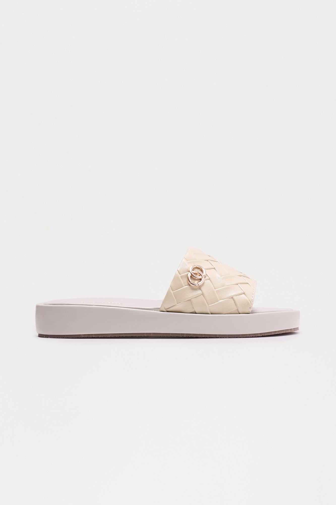 Sage Woven Slip On Sandals - White Female Product Image