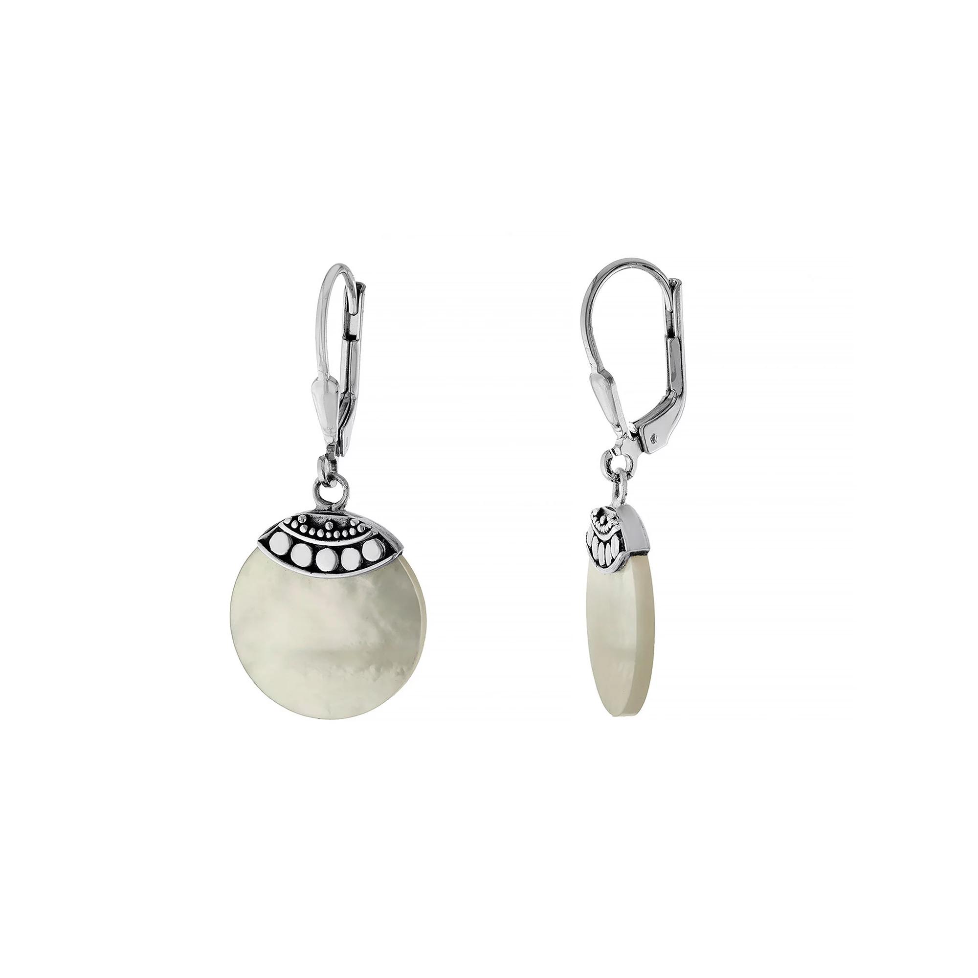 Athra NJ Inc Sterling Silver Oxidized Mother Of Pearl Earrings, Women's Product Image