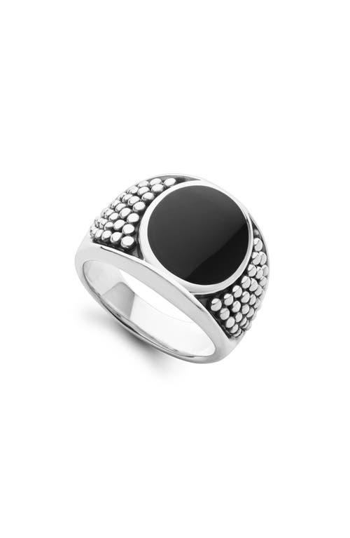 Mens Sterling Silver Anthem Black Agate Oval Band Ring, 14x12mm Product Image